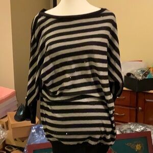 27c# Twenty-One W Sz S  Black&Gray striped sweater w silver sparkles EUC